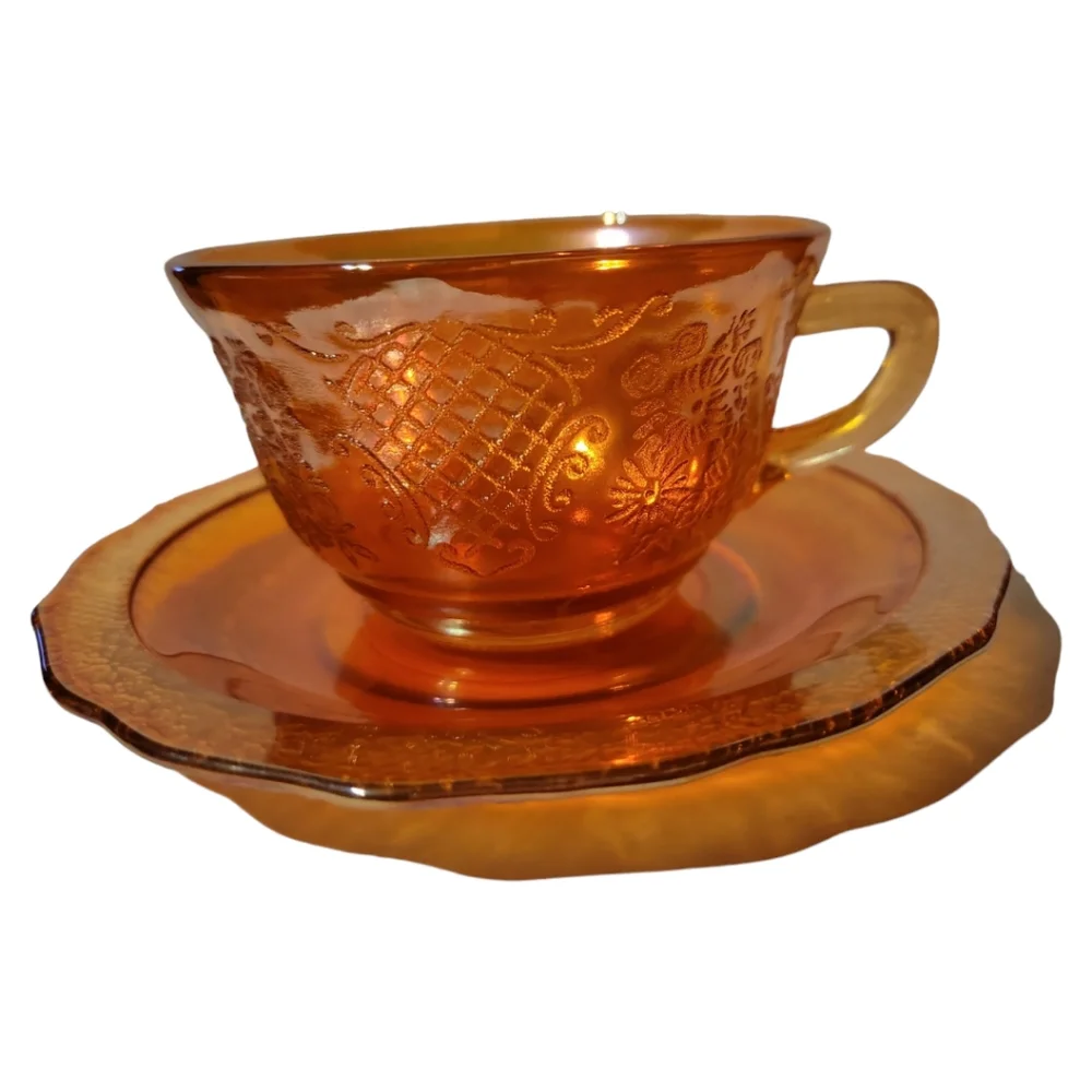 Just Tea Cup! Federal Normandie Lattice & Daisy Sunburst Depression Glass 1934